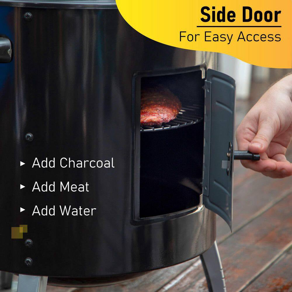 17 In. Charcoal Smoker in Black with Built-In Thermometer