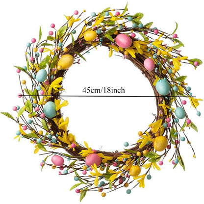2PCS, Easter Bunny Wreath for Front Door,Easter Wreaths Artificial Easter Egg Rabbit Garland,Easter Decor,13.7X11.8Inch