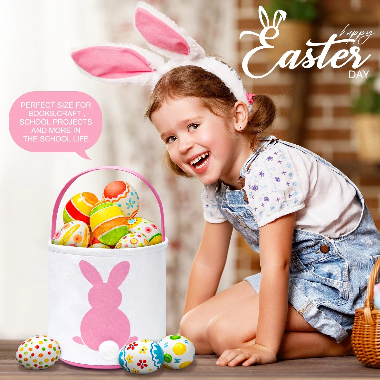 Easter Basket, Easter Bunny Baskets for Kids with Cute Rabbit Pattern, Easter Gift Baskets