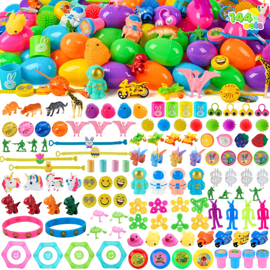 144 Packs Prefilled Easter Egg,Easter Egg with Toys Inside,Easter Basket Stuffers for Kids Easter Basket Classroom Exchange Toddler Boys Girls