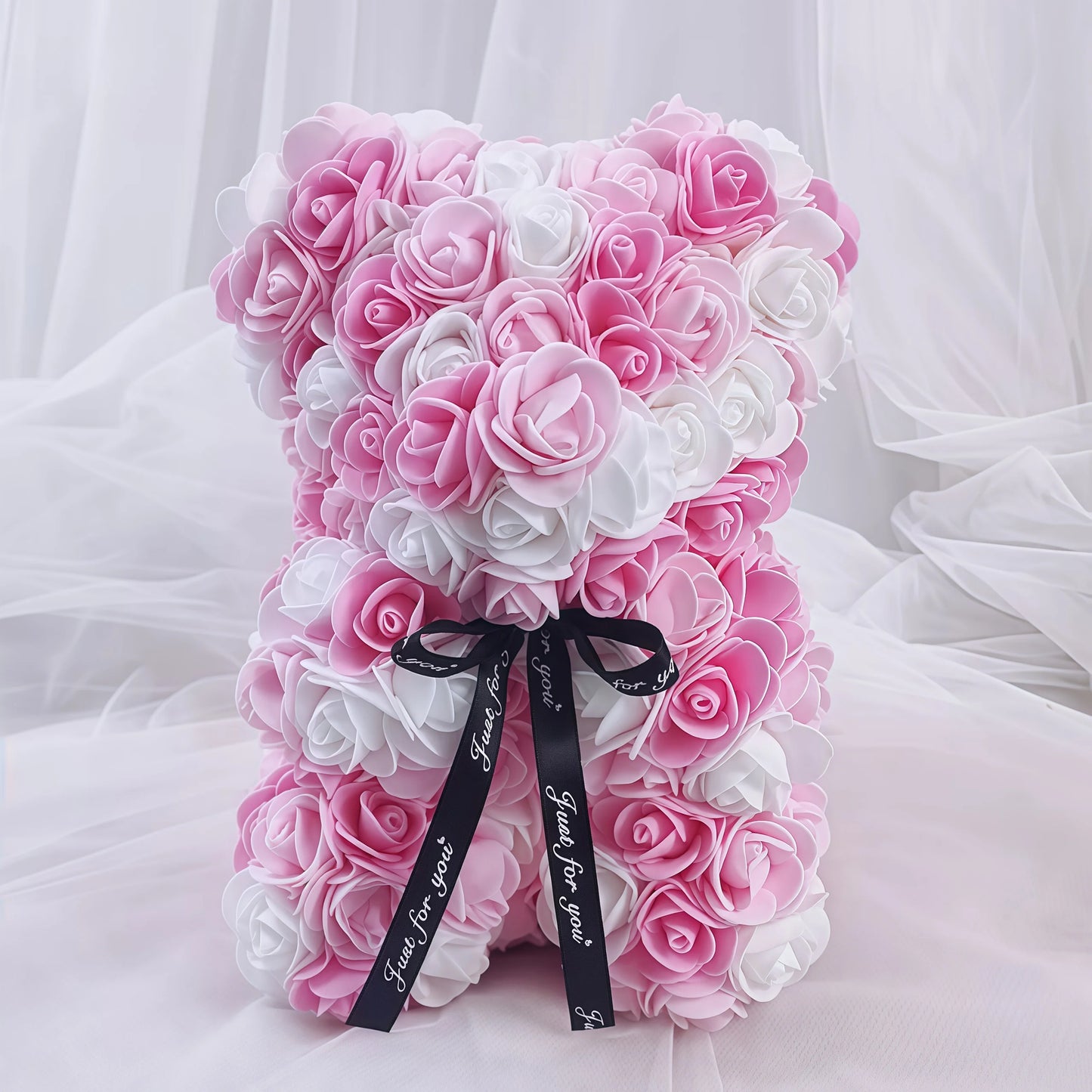 1Pc Artificial Rose Bear, Artificial Rose Flower Bear Gift for Birthday,Valentines Day, Wedding Mothers Day and Anniversary