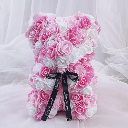 1Pc Artificial Rose Bear, Artificial Rose Flower Bear Gift for Birthday,Valentines Day, Wedding Mothers Day and Anniversary