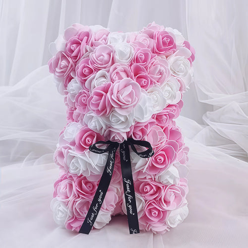 1Pc Artificial Rose Bear, Artificial Rose Flower Bear Gift for Birthday,Valentines Day, Wedding Mothers Day and Anniversary
