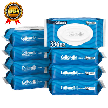 Fresh Feel Flushable Wet Wipes Adult Wet Wipes 8 Flip-Top Packs 42 Wipes Per