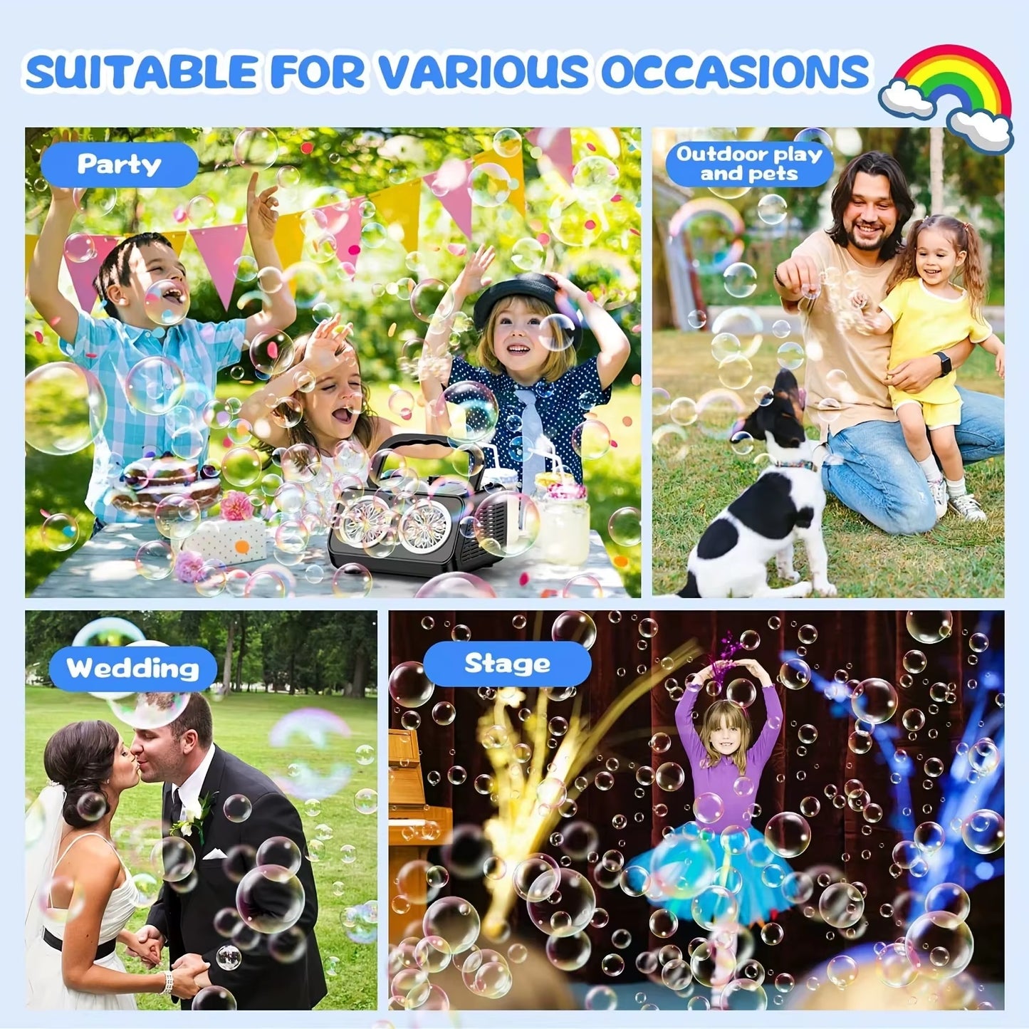 Automatic Bubble Machine Upgrade Bubble Blower with 2 Fans 20000+ Bubbles per Minute Bubbles for Kids Portable Bubble Maker Ope
