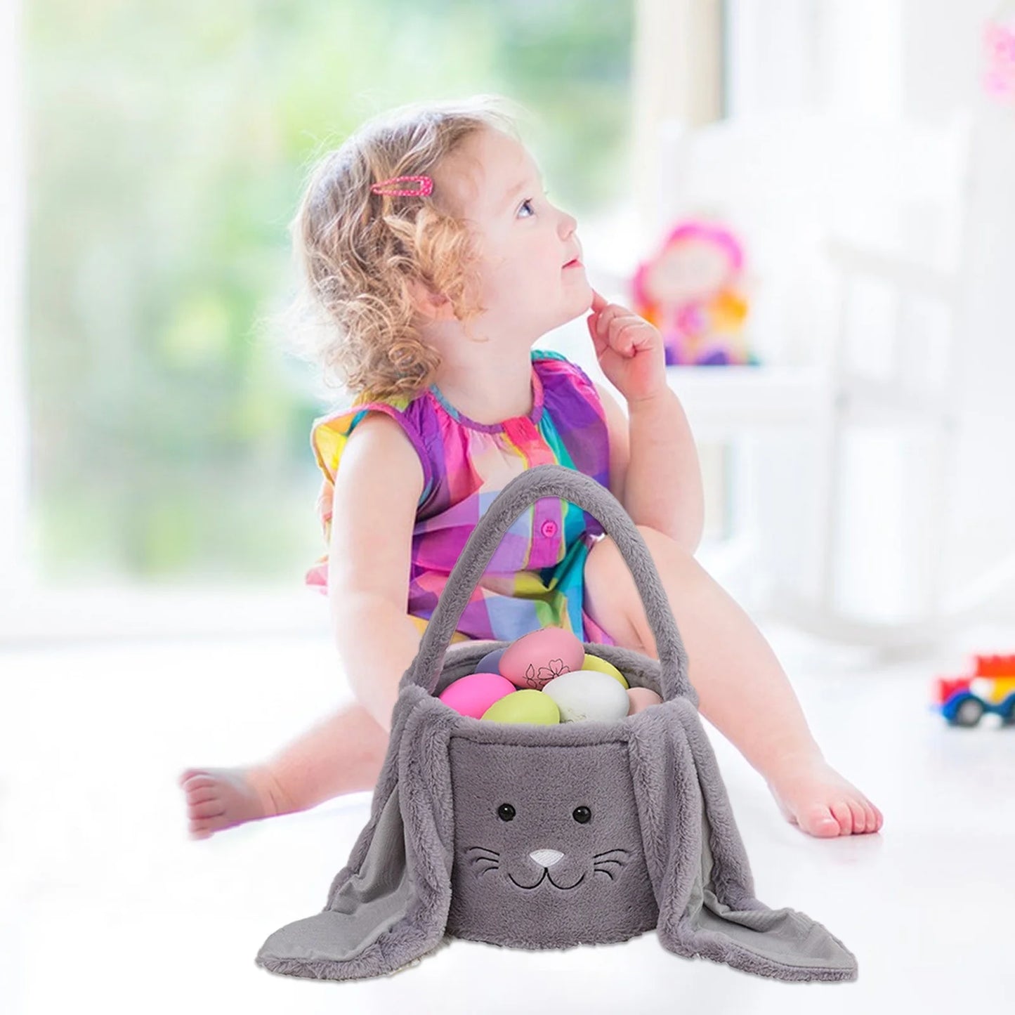 Easter Basket Plush Easter Bunny Long Ears Bags Easter Basket Rabbit Buckets Easter Tote Bags Children Gift Storage Handbag Easter Basket Stuffers
