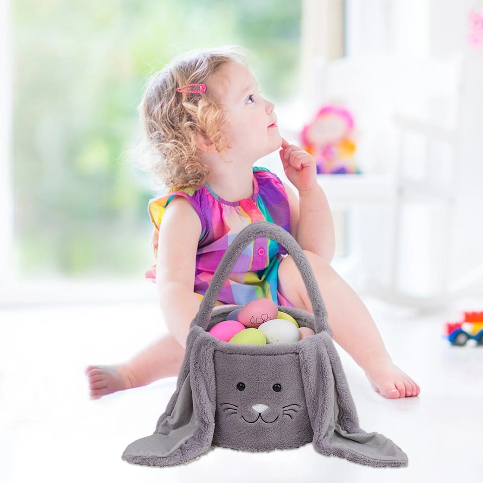 Easter Basket Plush Easter Bunny Long Ears Bags Easter Basket Rabbit Buckets Easter Tote Bags Children Gift Storage Handbag Easter Basket Stuffers