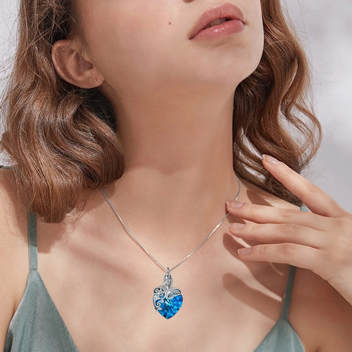 Sterling Silver Butterfly Urn Pendant Necklace with Crystal Birthday Anniversary Mothers Day Gifts for Women
