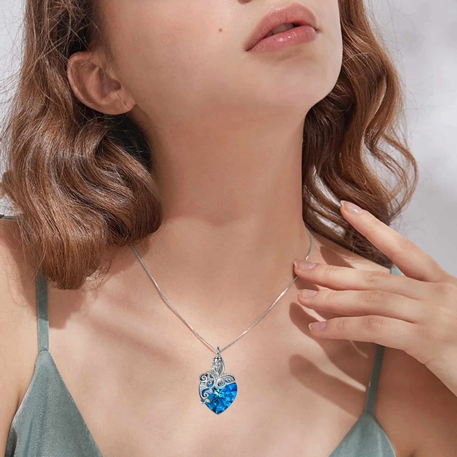 Sterling Silver Butterfly Urn Pendant Necklace with Crystal Birthday Anniversary Mothers Day Gifts for Women