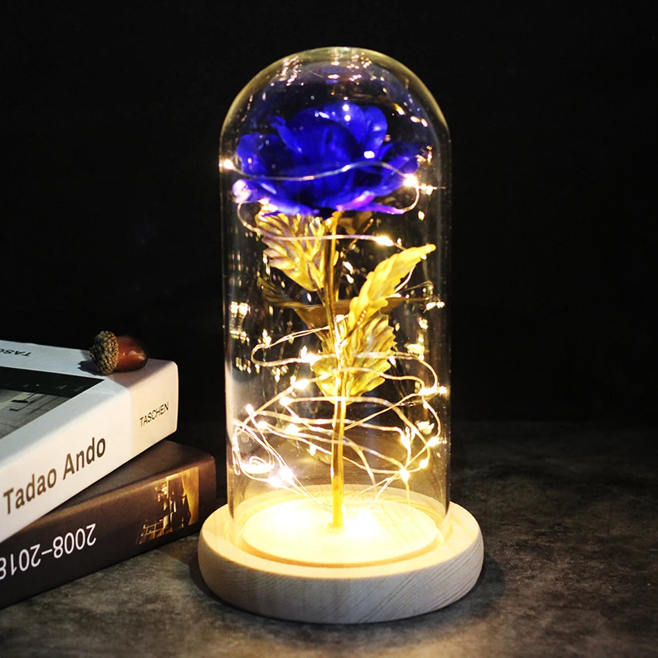 HOT Red Rose with LED Light in Glass Dome Rose in Flask Beauty and the Beast for Wedding Party Decoration Anniversary Lover Gift