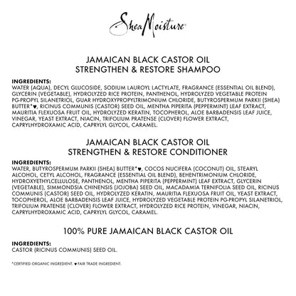 Sheamoisture Strengthen and Restore Shampoo, Conditioner & Head-To-Toe Restoration Body Care Oil Jamaican Black Castor Oil for Dry Skin & Hair Skin and Hair Care Regimen with Shea Butter