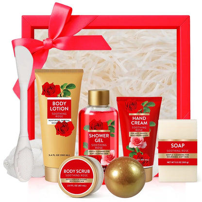 Mothers Day Body and Body Set - Luxury Rose Gift Baskets for Women, 8 Pcs