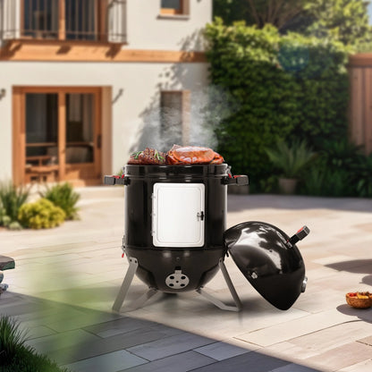 18-Inch Vertical Charcoal Smoker Grill with Porcelain-Enameled Smoking Chamber, Black