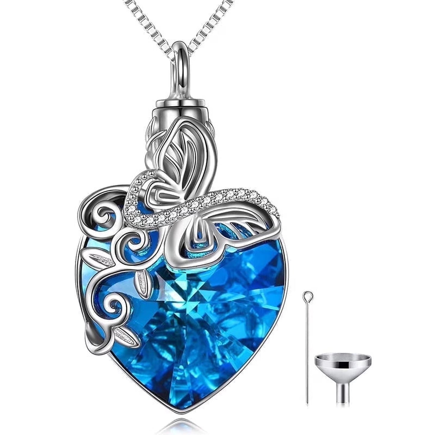 Sterling Silver Butterfly Urn Pendant Necklace with Crystal Birthday Anniversary Mothers Day Gifts for Women
