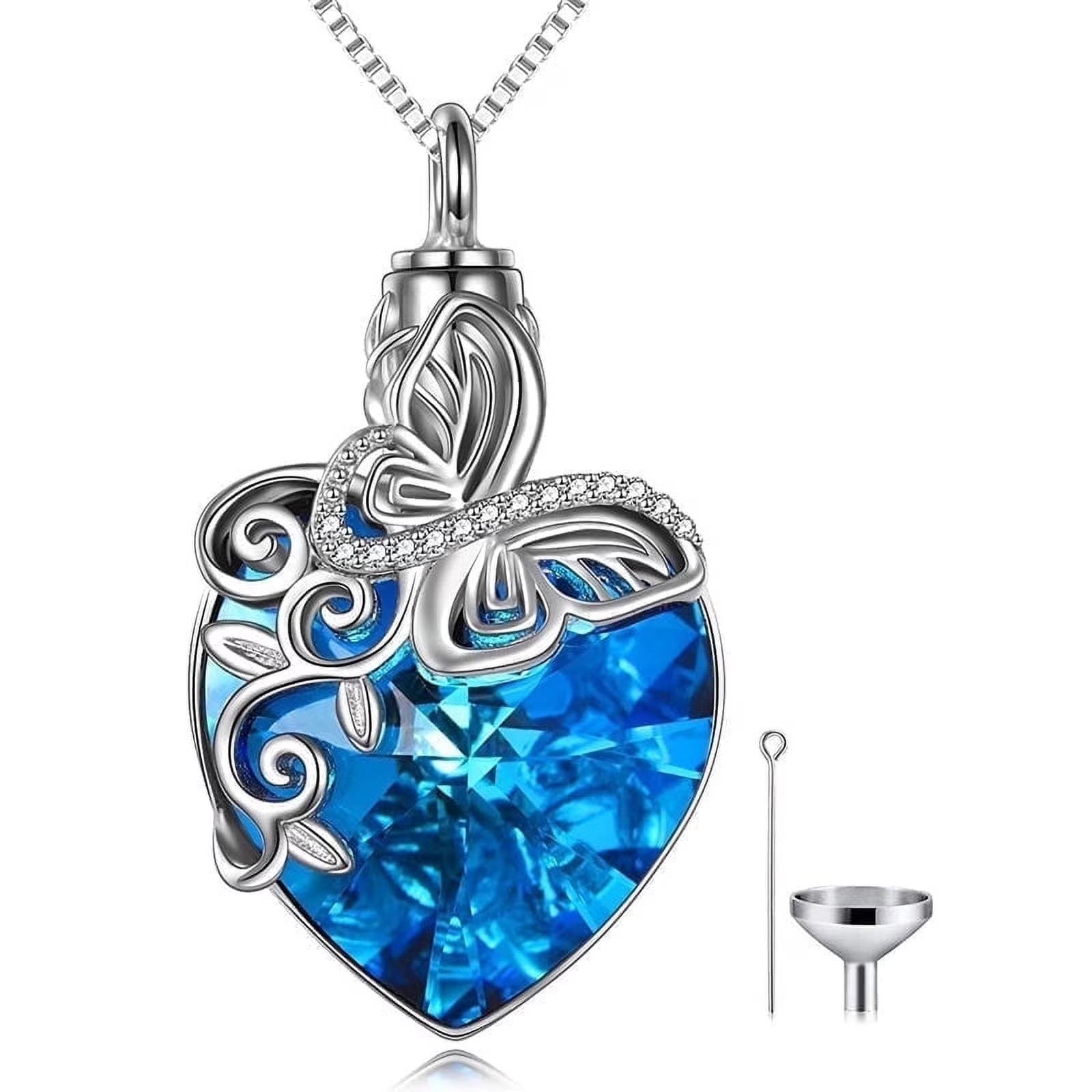Sterling Silver Butterfly Urn Pendant Necklace with Crystal Birthday Anniversary Mothers Day Gifts for Women