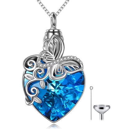 Sterling Silver Butterfly Urn Pendant Necklace with Crystal Birthday Anniversary Mothers Day Gifts for Women