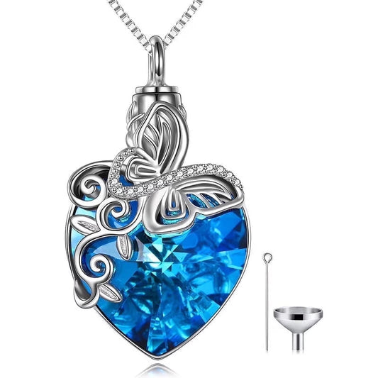 Sterling Silver Butterfly Urn Pendant Necklace with Crystal Birthday Anniversary Mothers Day Gifts for Women