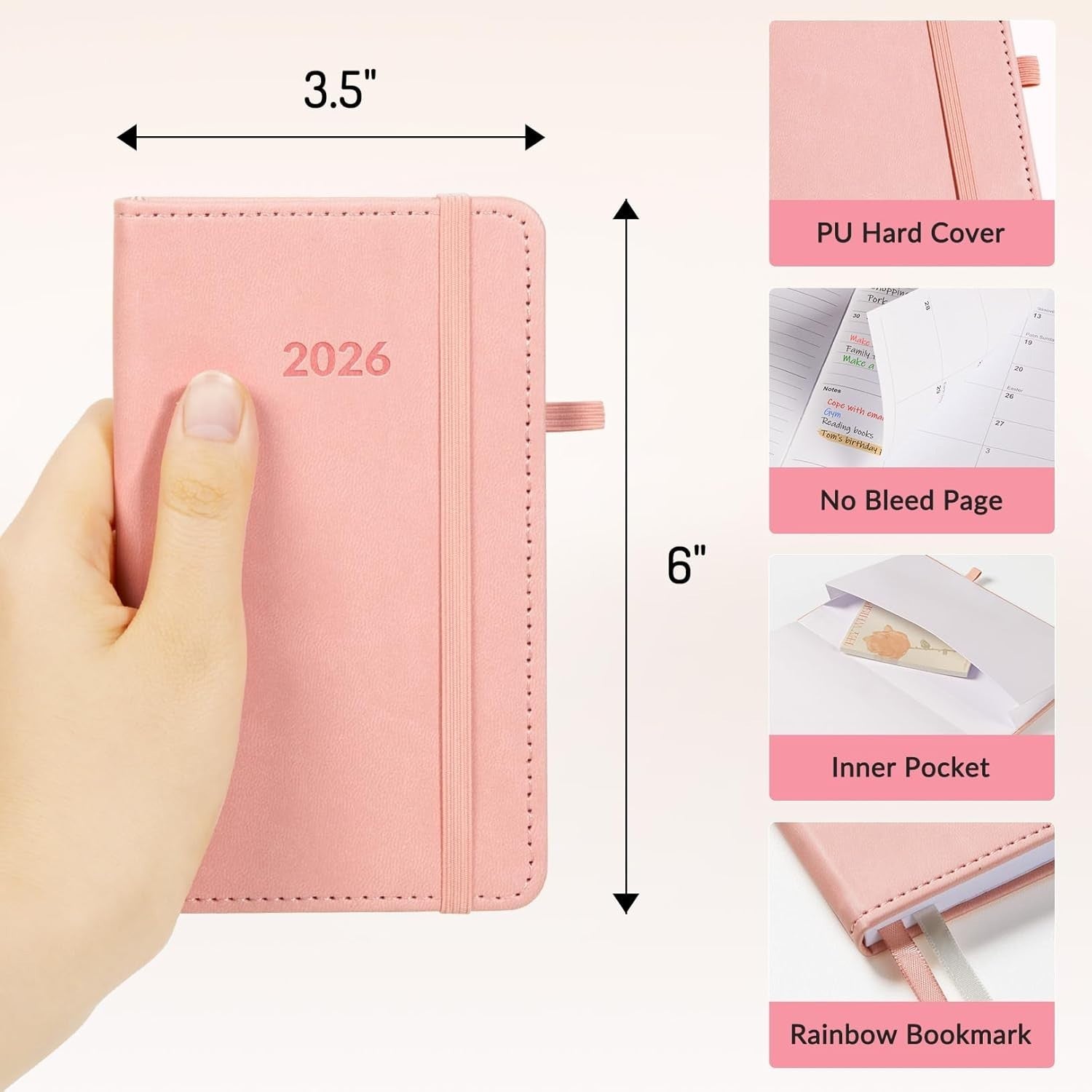 Pocket Planner 2026 Weekly Monthly Planners with Month Tabs for Purse 3.5" X 6"