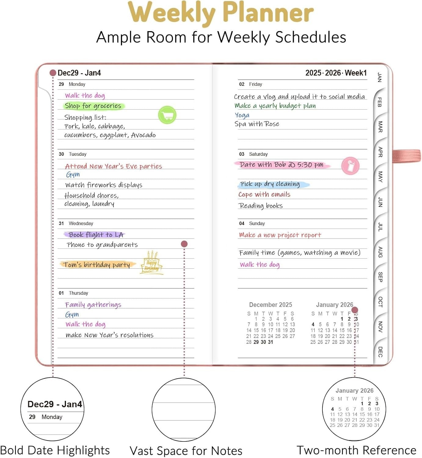 Pocket Planner 2026 Weekly Monthly Planners with Month Tabs for Purse 3.5" X 6"