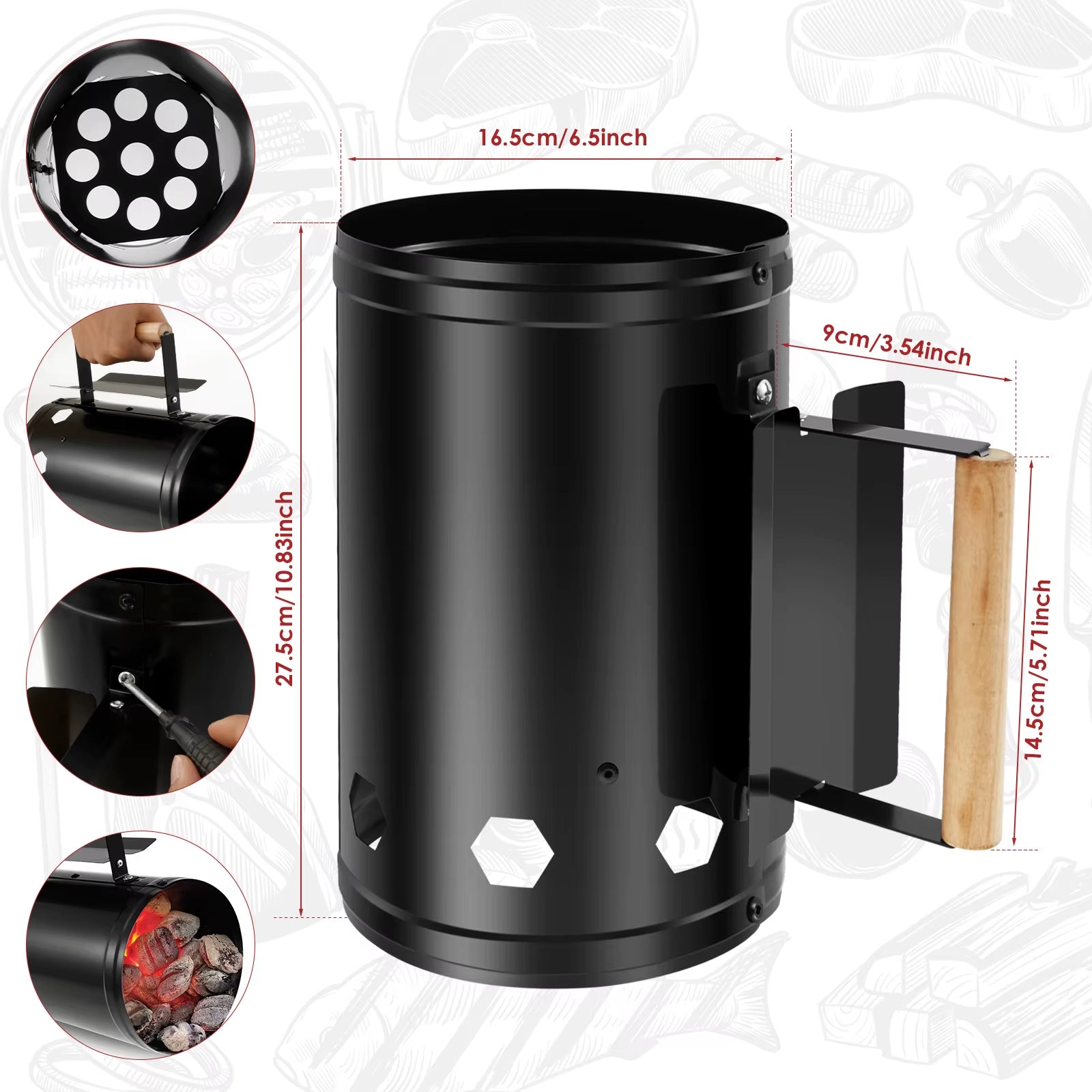Charcoal Chimney Starter Fast Point Charcoal Ignition Barrels Carbon Barbecue Tools with Handle Charcoal Chimney for Outdoor