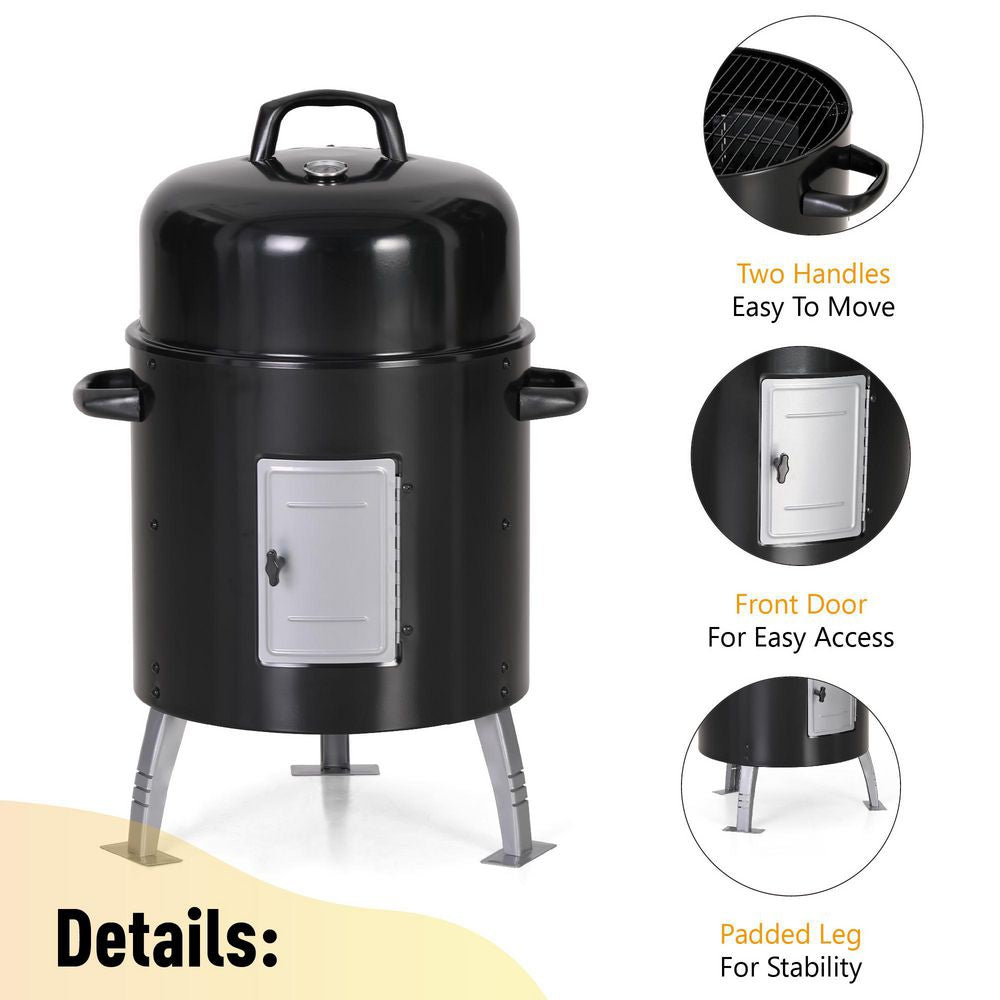 17 In. Charcoal Smoker in Black with Built-In Thermometer