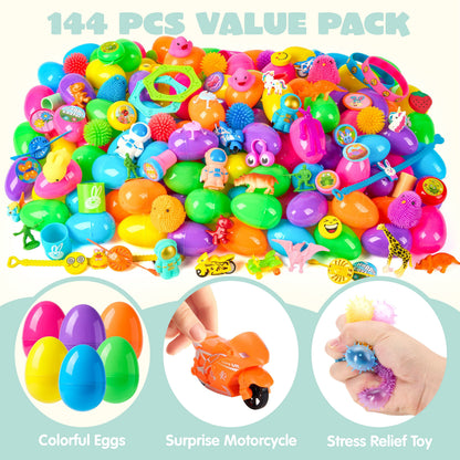 144 Packs Prefilled Easter Egg,Easter Egg with Toys Inside,Easter Basket Stuffers for Kids Easter Basket Classroom Exchange Toddler Boys Girls