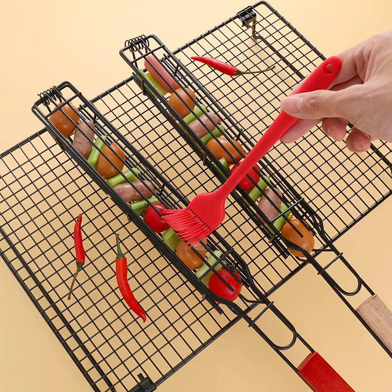 Portable Kabob Grilling Basket Set Nonstick Larger Capacity Barbecue Grate Stainless Steel Construction for Outdoor Grilling