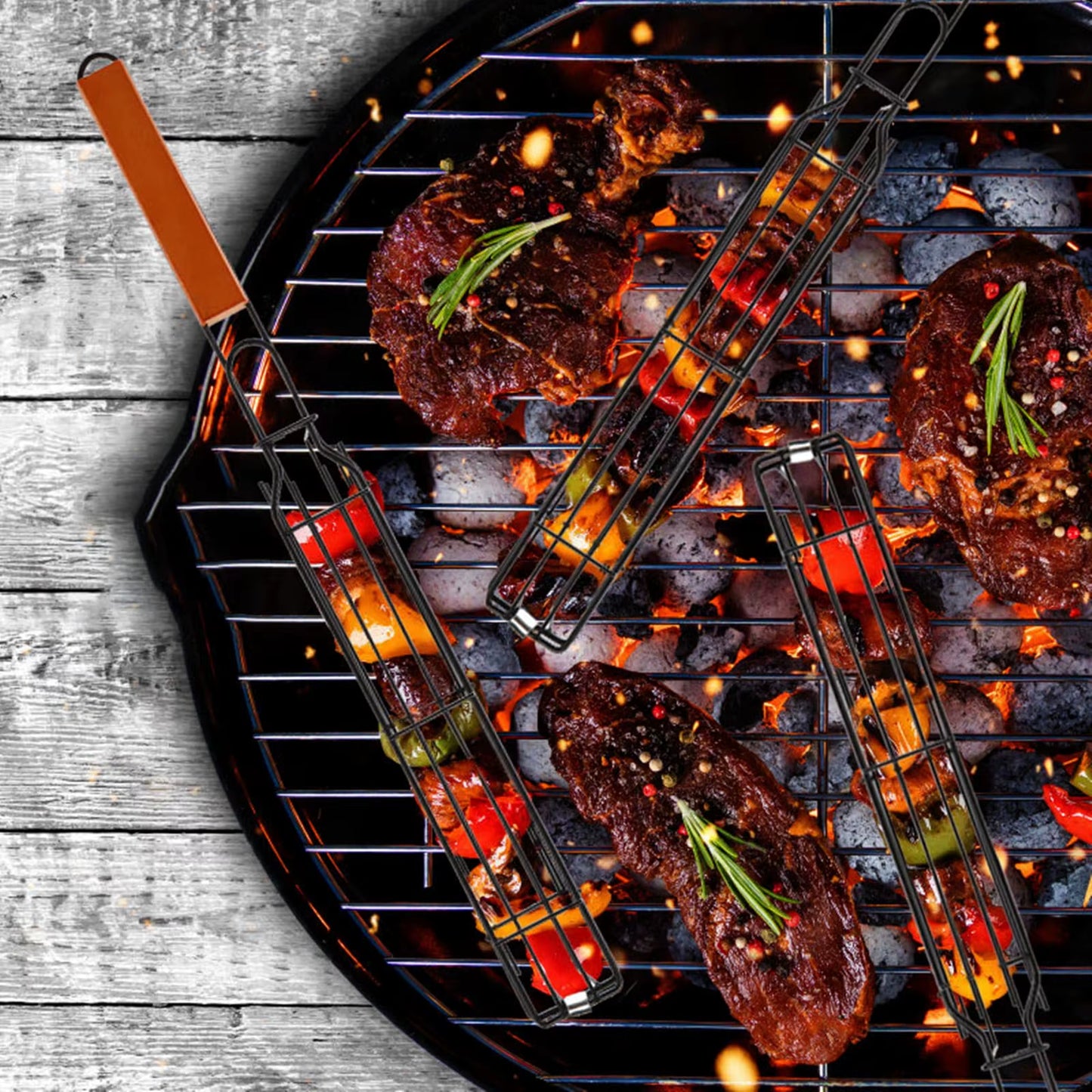 Portable Kabob Grilling Basket Set Nonstick Larger Capacity Barbecue Grate Stainless Steel Construction for Outdoor Grilling