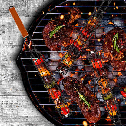 Portable Kabob Grilling Basket Set Nonstick Larger Capacity Barbecue Grate Stainless Steel Construction for Outdoor Grilling