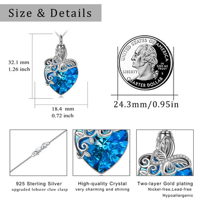 Sterling Silver Butterfly Urn Pendant Necklace with Crystal Birthday Anniversary Mothers Day Gifts for Women