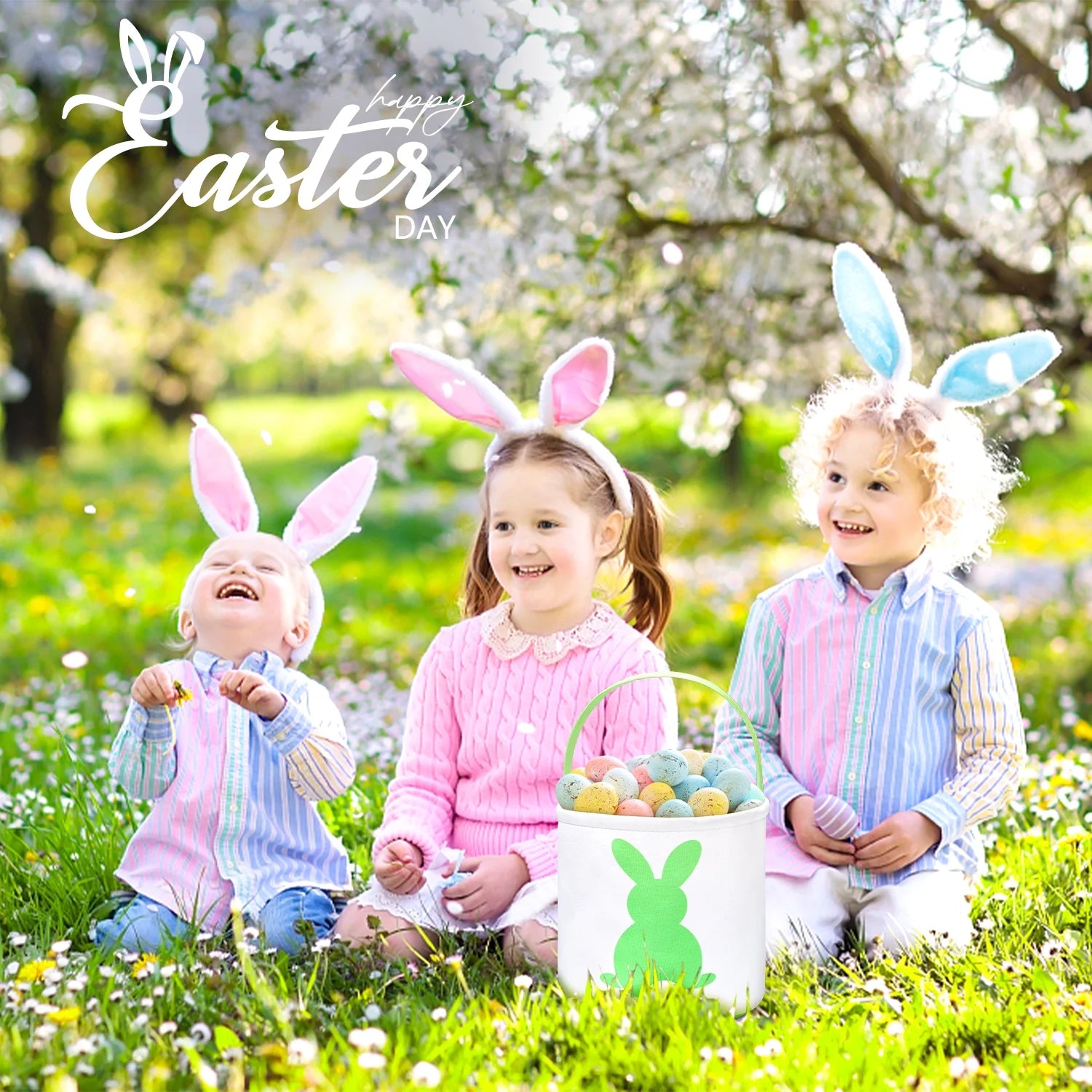 Easter Basket, Easter Bunny Baskets for Kids with Cute Rabbit Pattern, Easter Gift Baskets