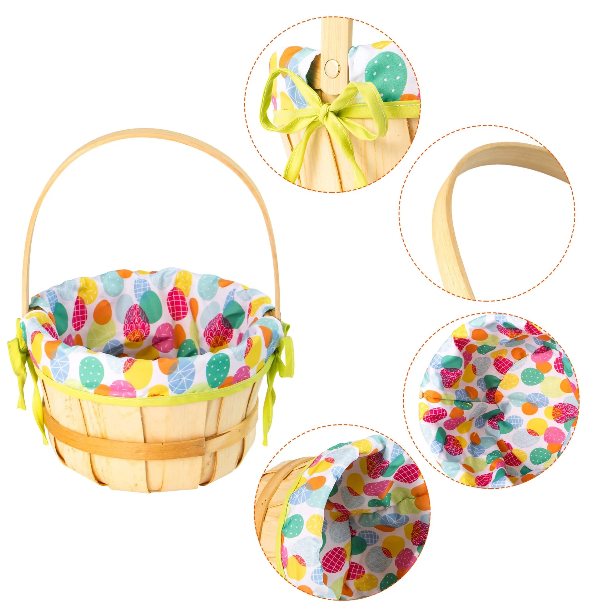 2 Pcs Easter Baskets,Easter Woven Woodchip Basket with Lining,Handmade Wicker Easter Basket with Handle for Easter Egg Hunt,Picnic