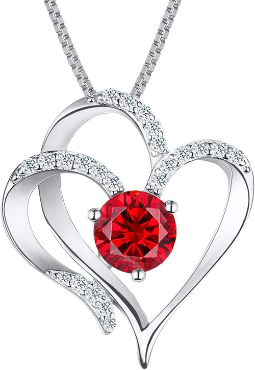 Love Heart Necklace for Women 925 Sterling Silver Gold Plated Zirconia July Birthstone Pendant Necklaces for Mother Wife Birthday Christmas Valentine'S Day Jewelry Gift