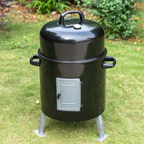 17-Inch Vertical Charcoal Smoker Grills 2 in 1 BBQ Grill & Smoker, Black