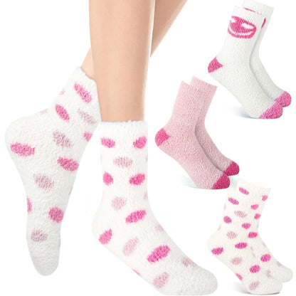 3 Pairs Women Fuzzy Socks, Pink Fluffy Comfy Socks for Women Mothers Day Mom Gifts