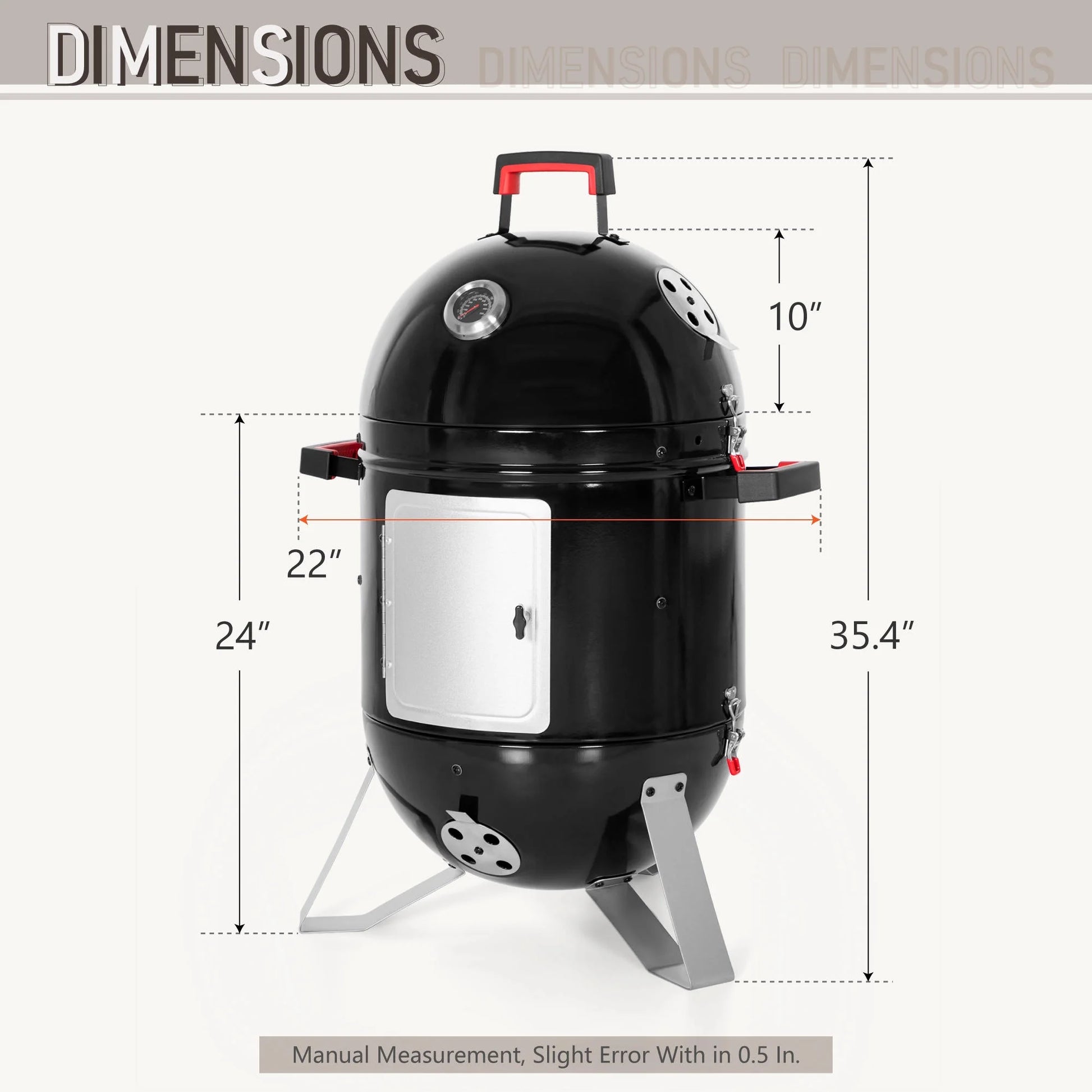 18-Inch Vertical Charcoal Smoker Grill with Porcelain-Enameled Smoking Chamber, Black