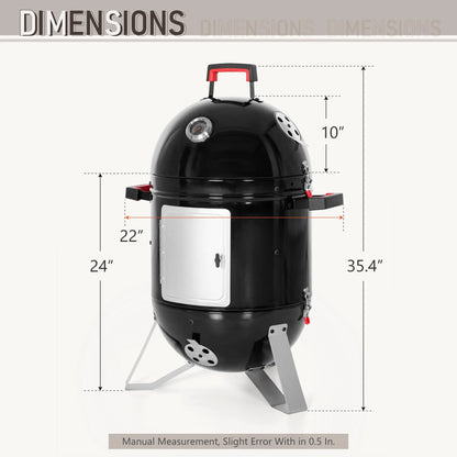 18-Inch Vertical Charcoal Smoker Grill with Porcelain-Enameled Smoking Chamber, Black
