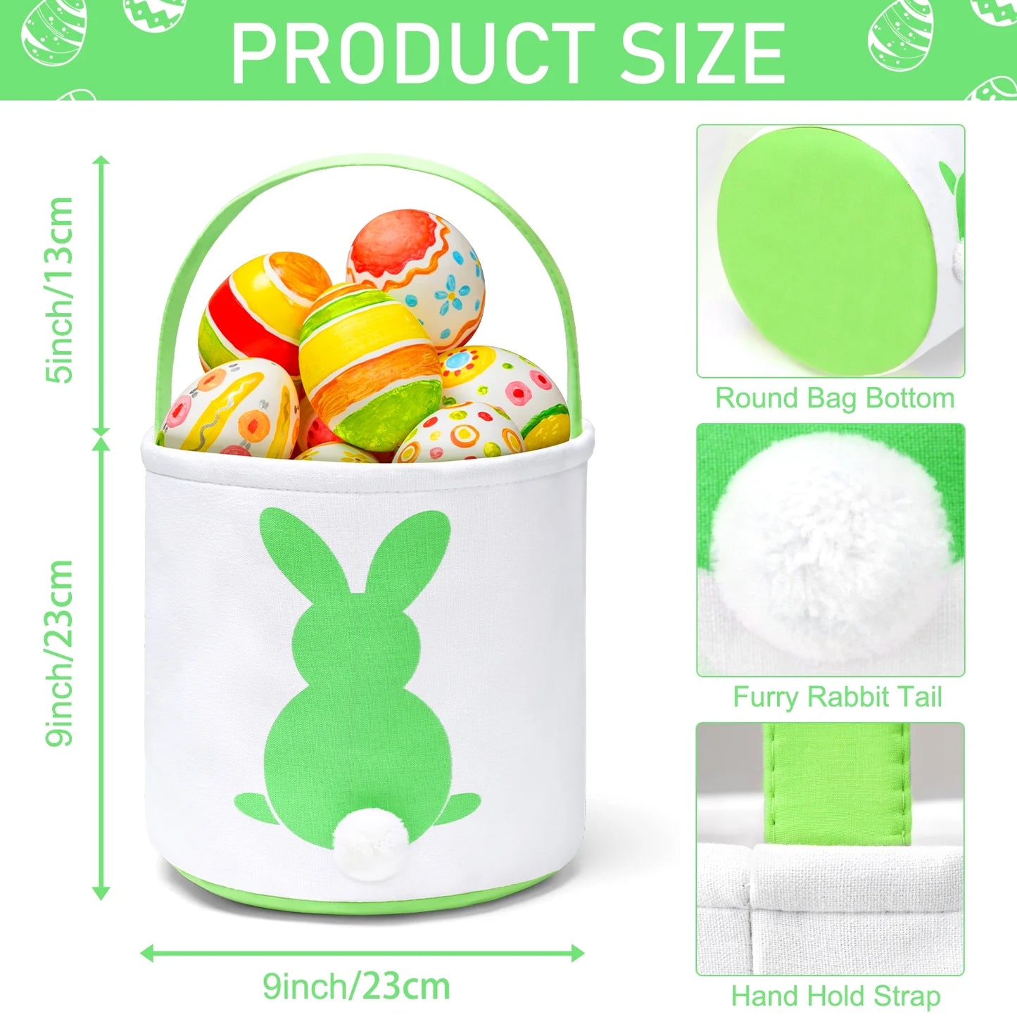 Easter Basket, Easter Bunny Baskets for Kids with Cute Rabbit Pattern, Easter Gift Baskets