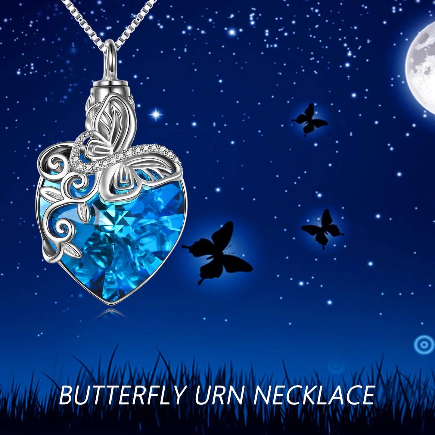 Sterling Silver Butterfly Urn Pendant Necklace with Crystal Birthday Anniversary Mothers Day Gifts for Women