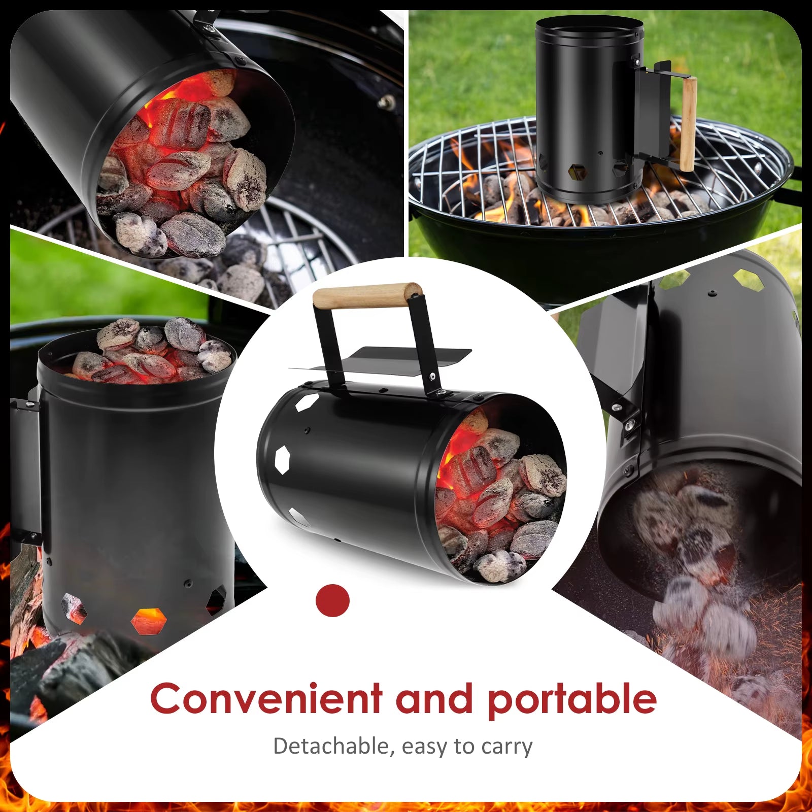 Charcoal Chimney Starter Fast Point Charcoal Ignition Barrels Carbon Barbecue Tools with Handle Charcoal Chimney for Outdoor
