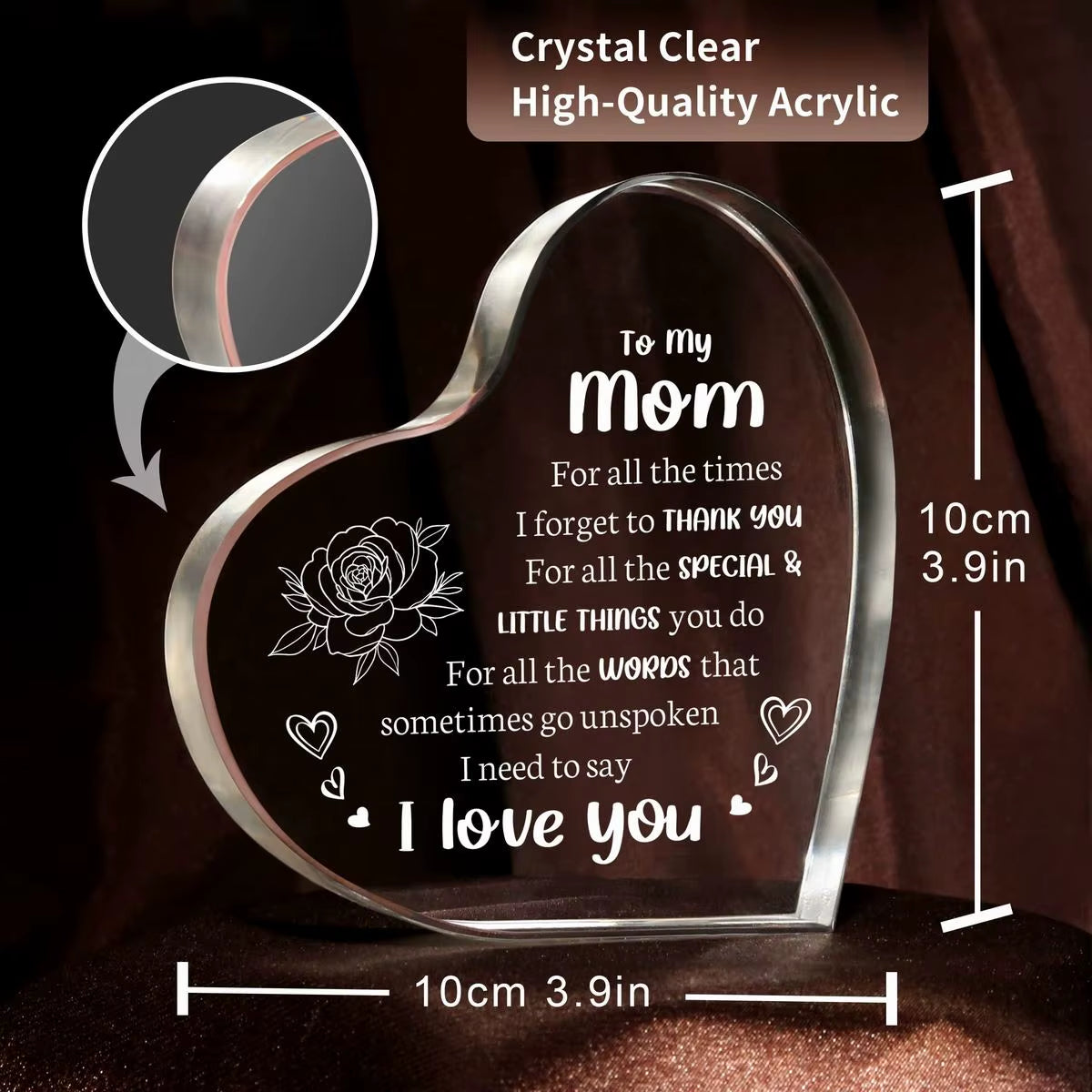 Son Daughter for Momgifts， Mom Birthday Gifts Mothers Day Gifts - Acrylic Heart-Shaped Best Valentines Day Christmas Gift
