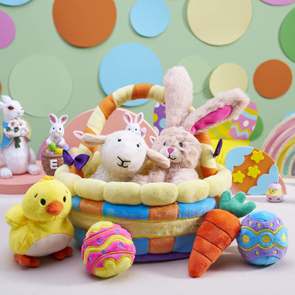 7 Pcs Easter Basket,Easter Toys,Easter Bunny Playset Stuffers Plushies Basket Fillers for Party Favor, Soft Plush for Toddler & Kids of All Ages