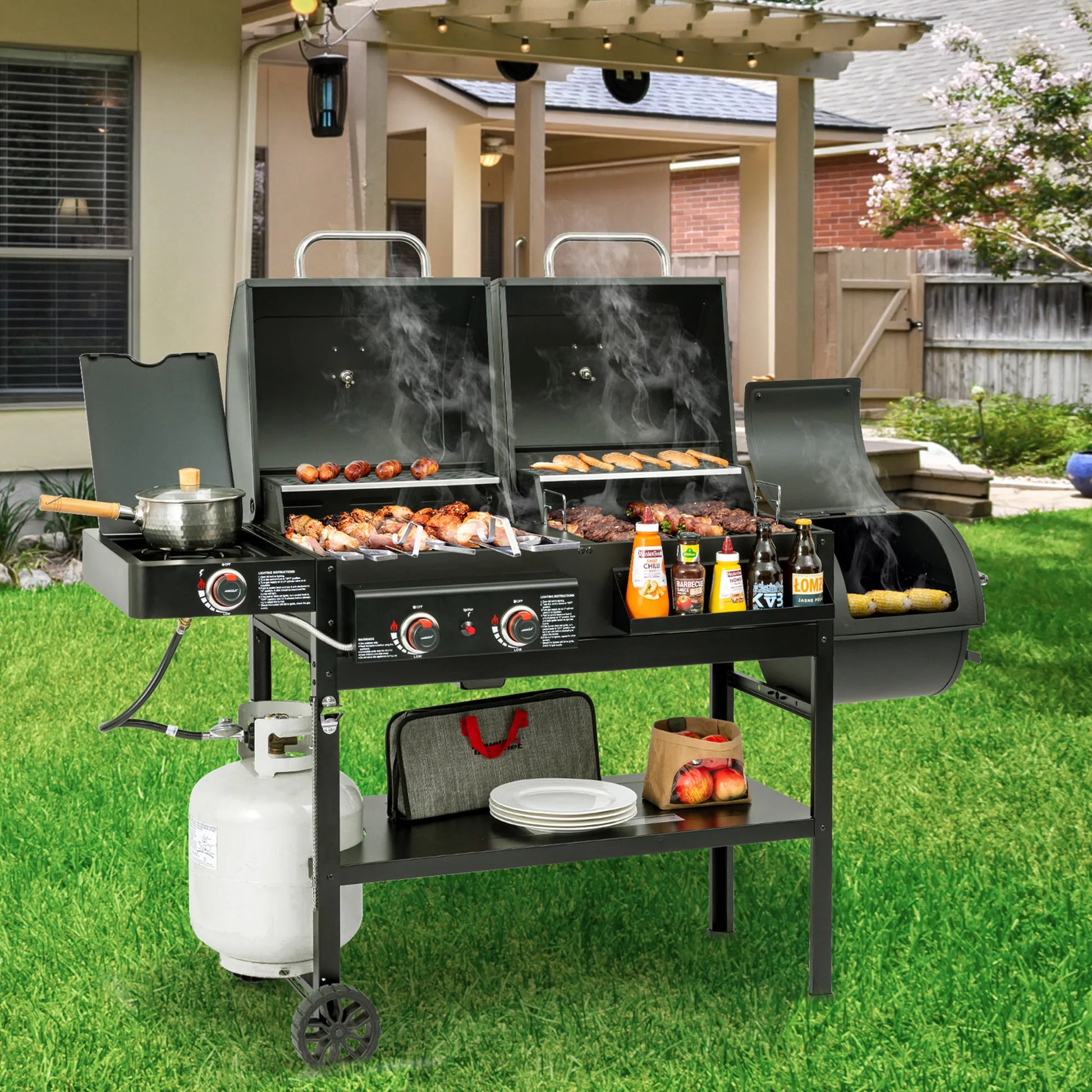 Royal Gourmet 2-Burner Gas and Charcoal Combo Grill with Offset Smoker, 34,000 BTU Dual Fuel Grill