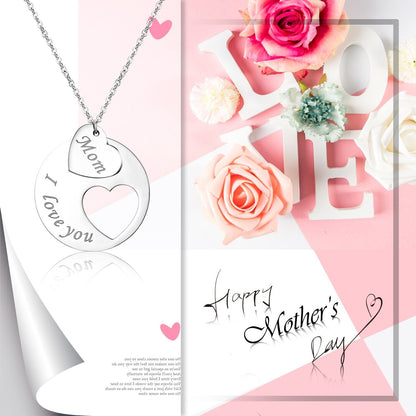 Women'S Stainless Steel "I Love You Mom" Heart Pendant Necklace Mothers Day Gift