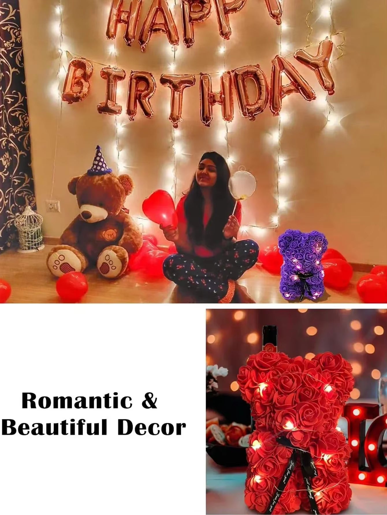 Rose Teddy Bear Artificial Flower Anniversary Valentines Day Birthday Gift Mothers Day Mom Gifts Girlfriend Birthday Gifts Women