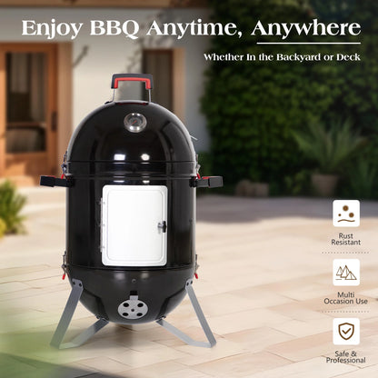 18-Inch Vertical Charcoal Smoker Grill with Porcelain-Enameled Smoking Chamber, Black