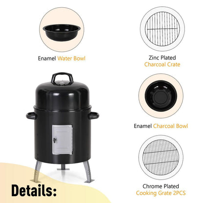 17 In. Charcoal Smoker in Black with Built-In Thermometer