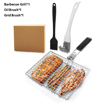 Portable Kabob Grilling Basket Set Nonstick Larger Capacity Barbecue Grate Stainless Steel Construction for Outdoor Grilling