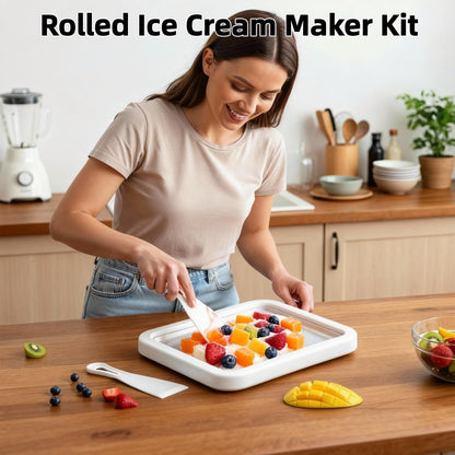 Instant Freeze Rolled Ice Cream Maker - Complete DIY Kit with Scrapers & Tray
