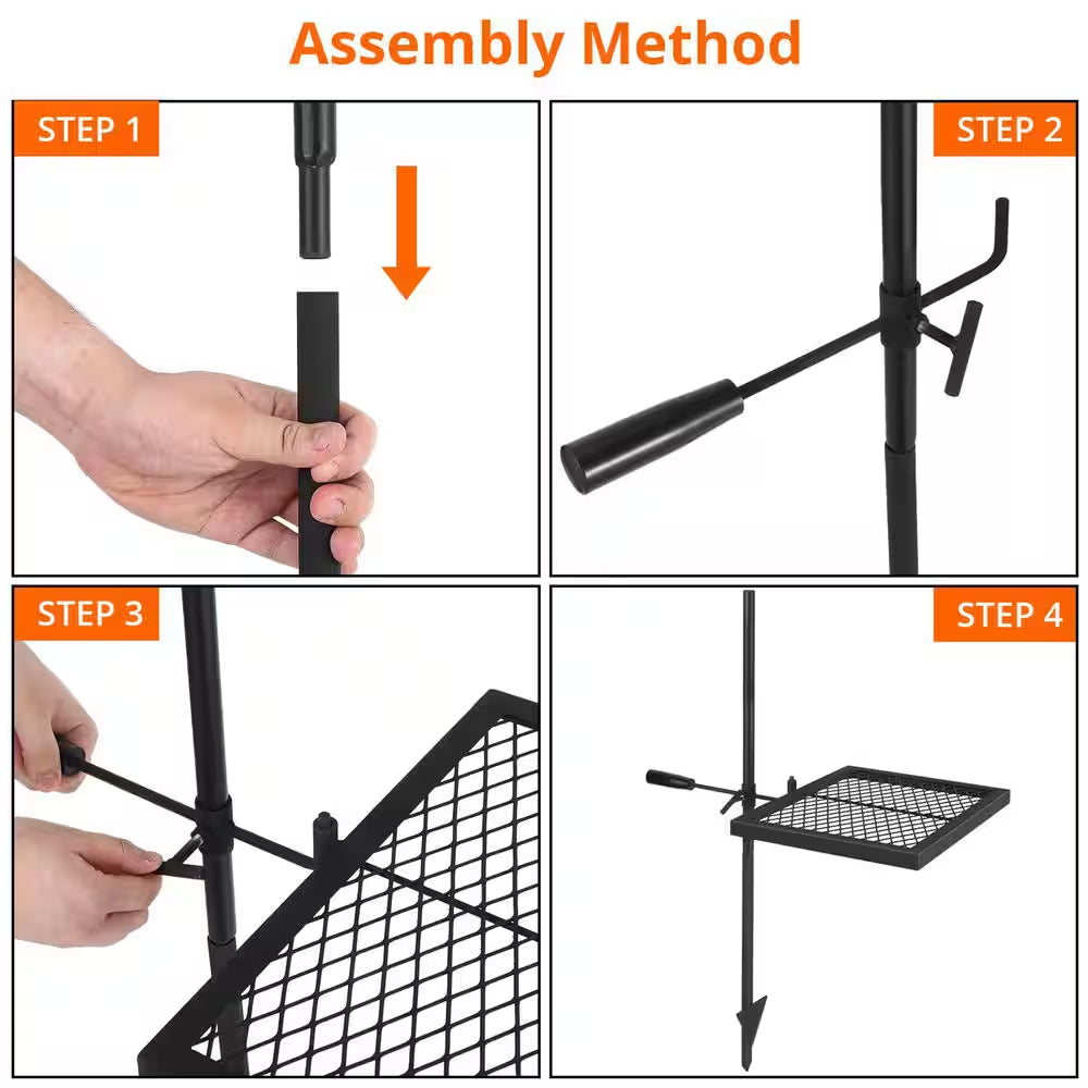 Swivel Campfire Grill Grate, over Fire Camp Grill with Carry Bag for Outdoor Open Flame Cooking